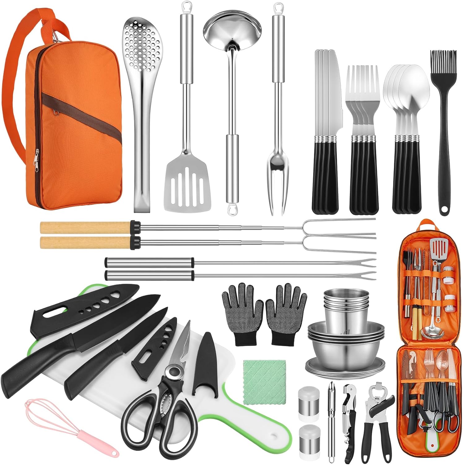 Camping Cooking Utensil Set - 45-Piece Camping Cookware Set - Stainless