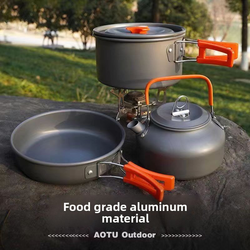 Camping Cooking Set With Kettle - Outdoor cooking gear set portable camping