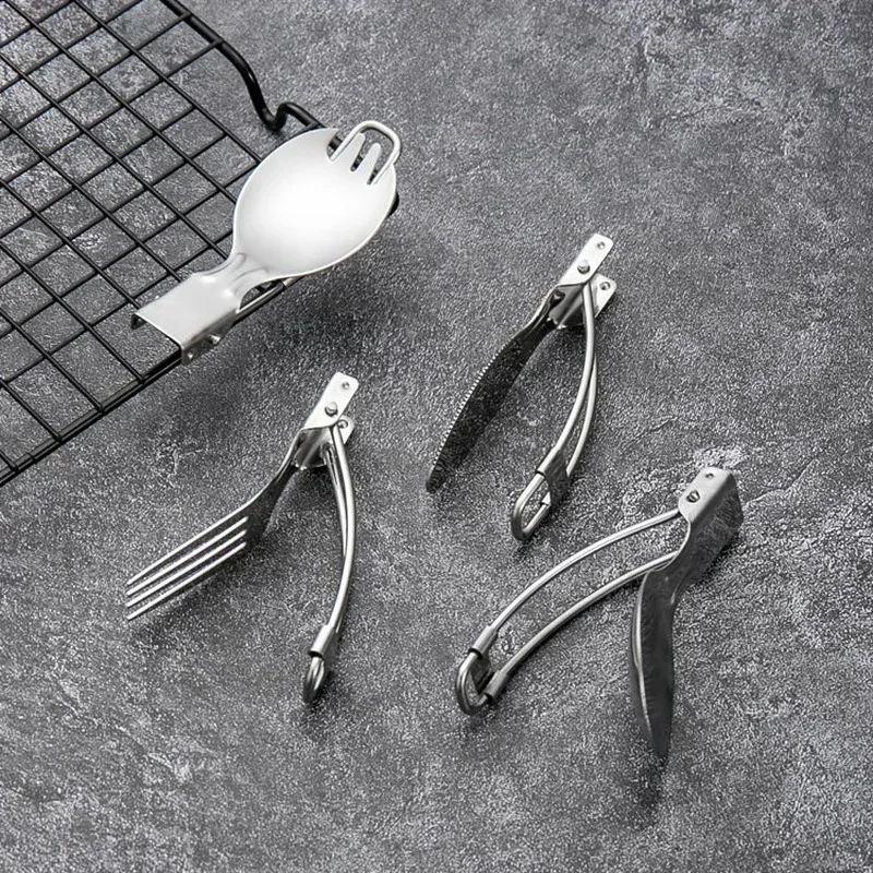 Camp Spork Set - Stainless Steel Metal Foldable Folding Spork