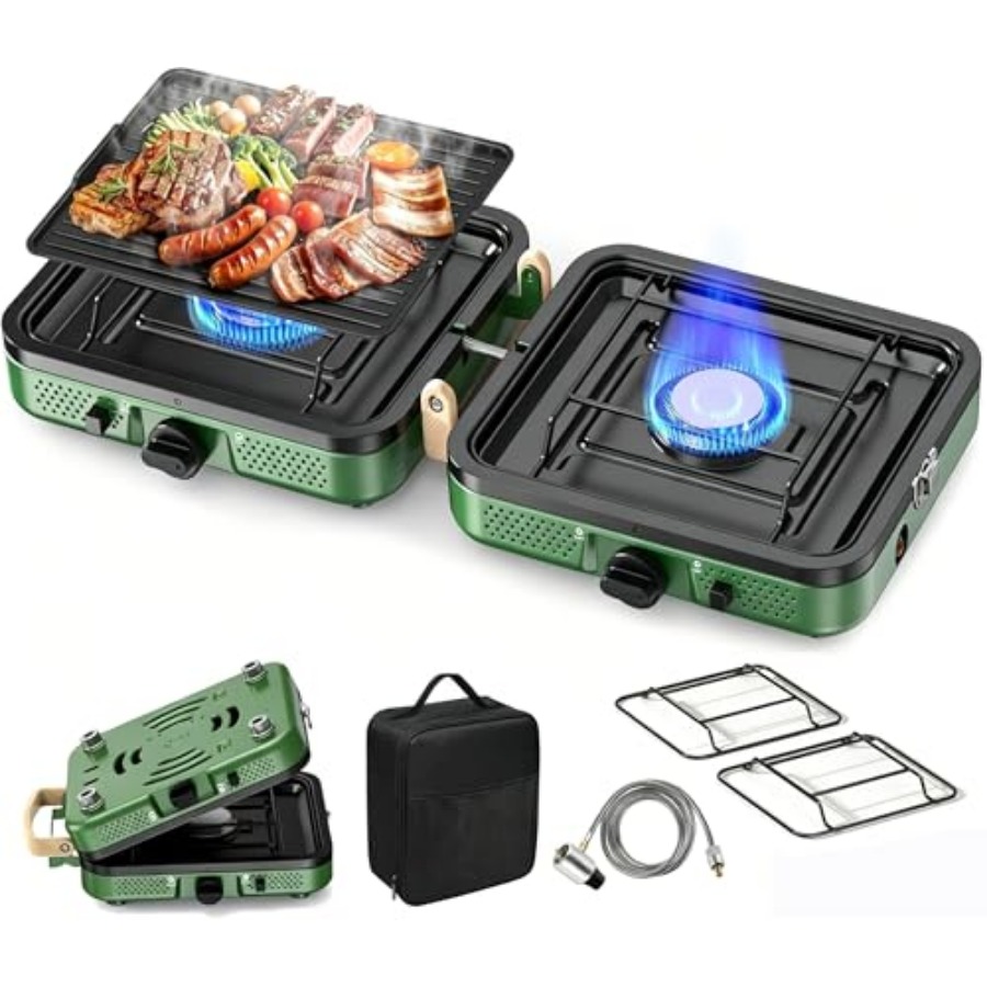 Camp Grill Portable Folding - 2 Burner Camping Stove, 20000 BTU