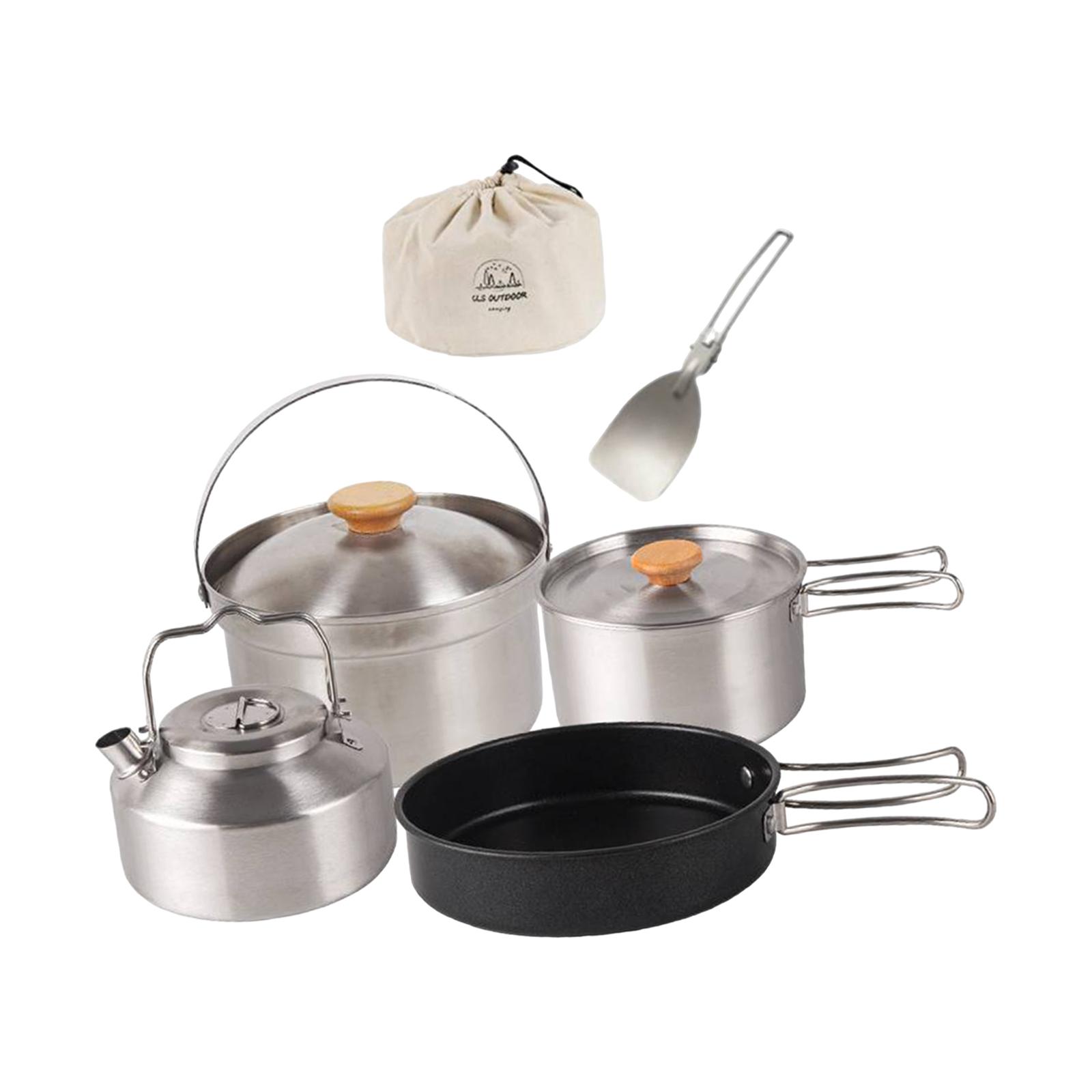 Camping Cooking Set With Kettle - Camping Cookware Stainless Steel Pot Frying
