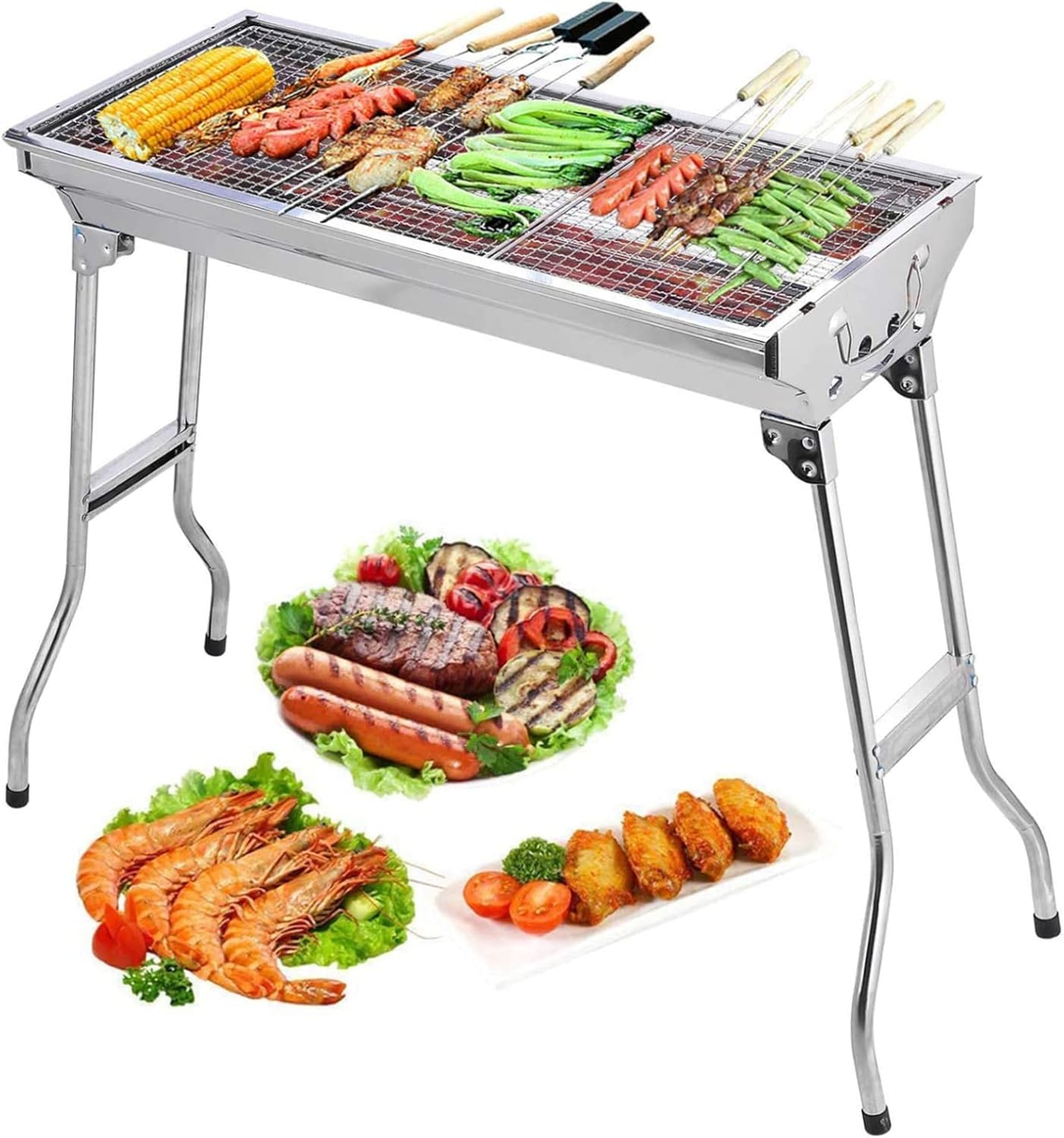 Camp Grill Portable Folding - Portable BBQ Charcoal Grill, Folding Stainless