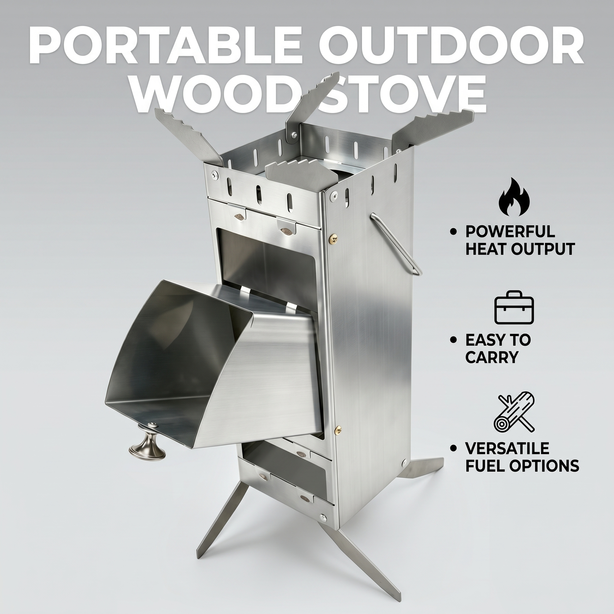 Camping Cooking Fuel - Portable Foldable Rocket Stove 304 Stainless