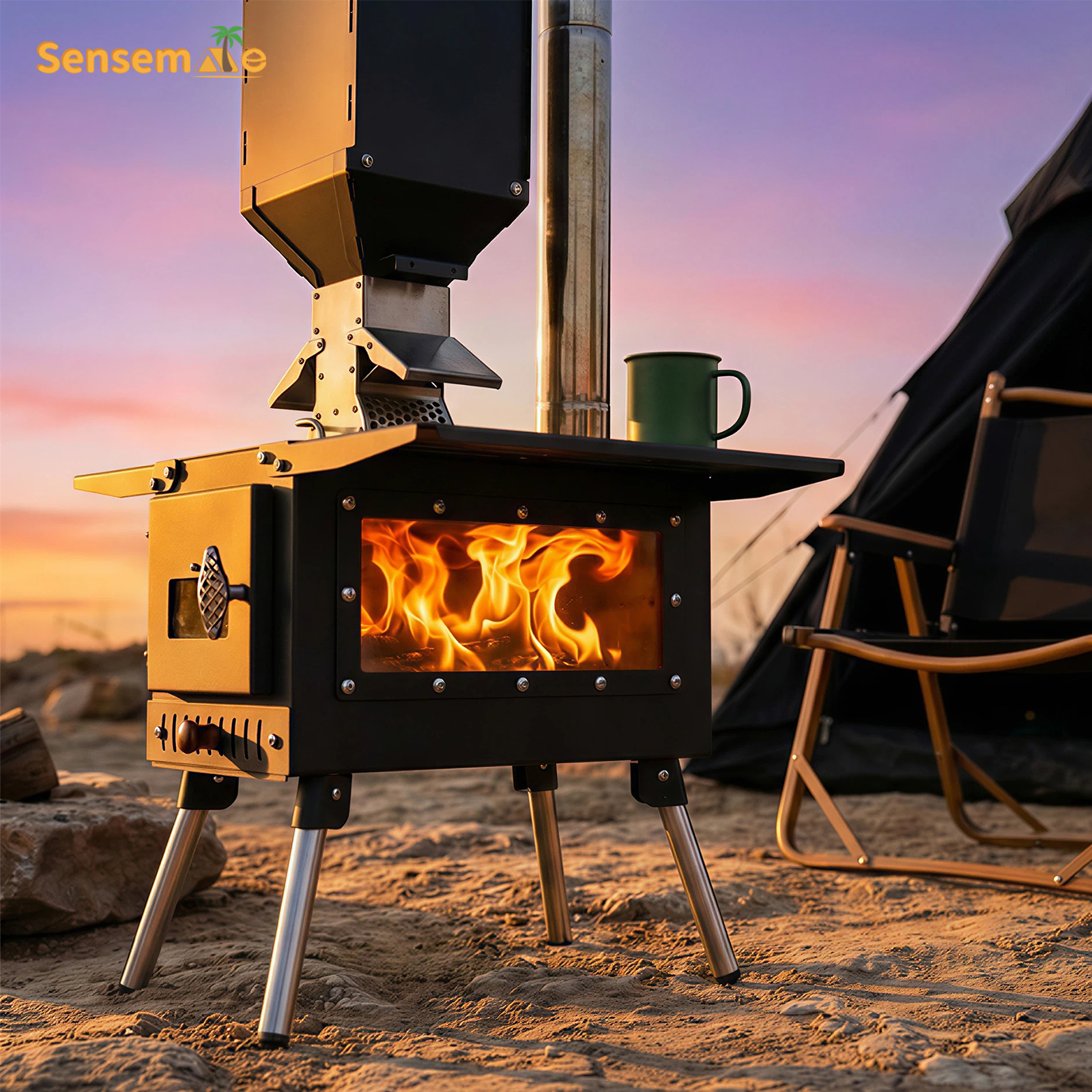 Camp Grill Portable Folding - Pellet Stove Camping Stainless Steel Wood