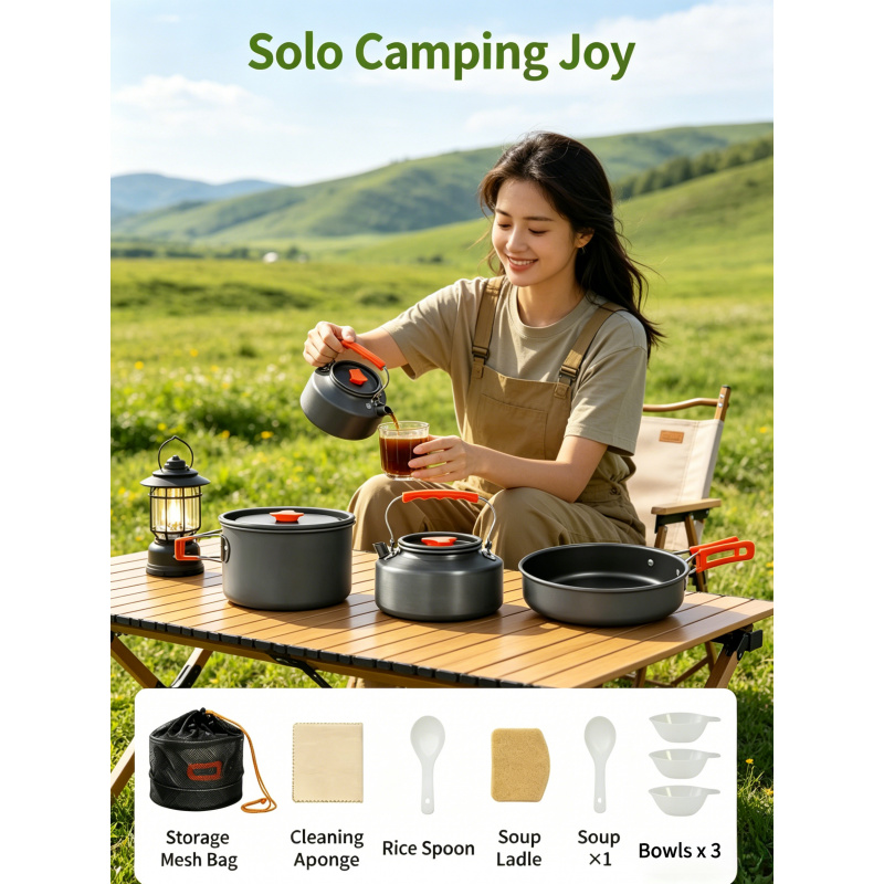 Camping Cookware Set – Outdoor - Camping Cooking Set With Kettle ulasan dan harga