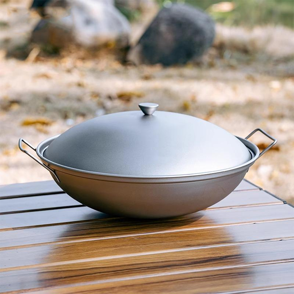 Titanium Wok Pan with Lid Doub - Camping Cooking Roll ulasan dan harga