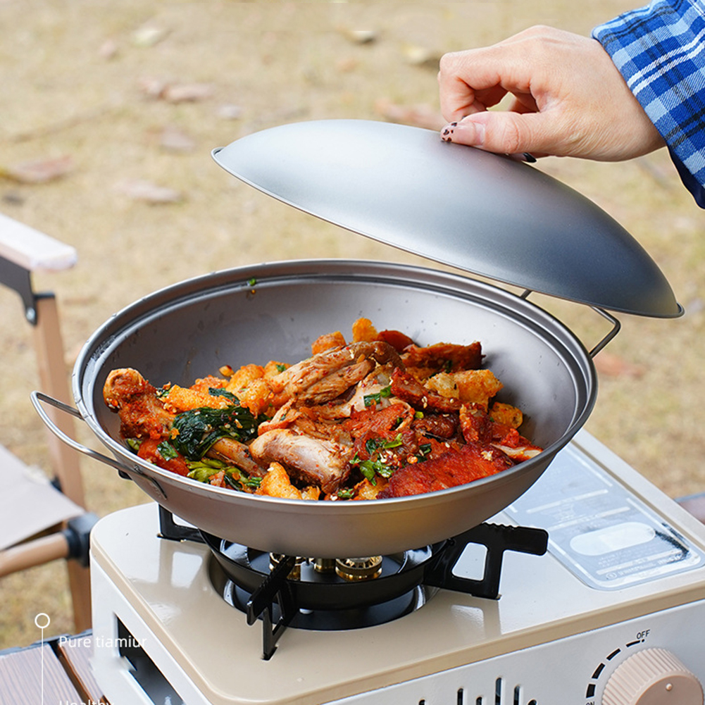 Titanium Wok Pan with Lid Doub - Camping Cooking Roll ulasan dan harga