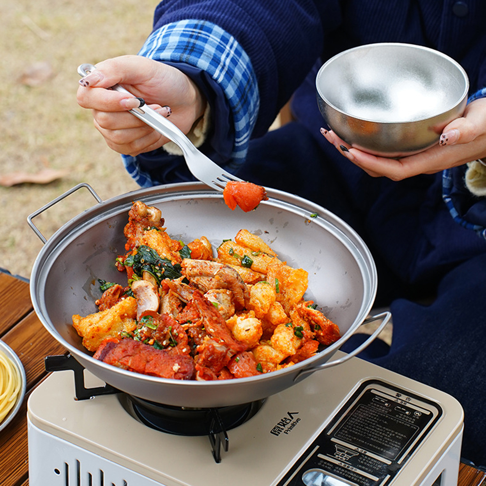 Titanium Wok Pan with Lid Doub - Camping Cooking Roll ulasan dan harga