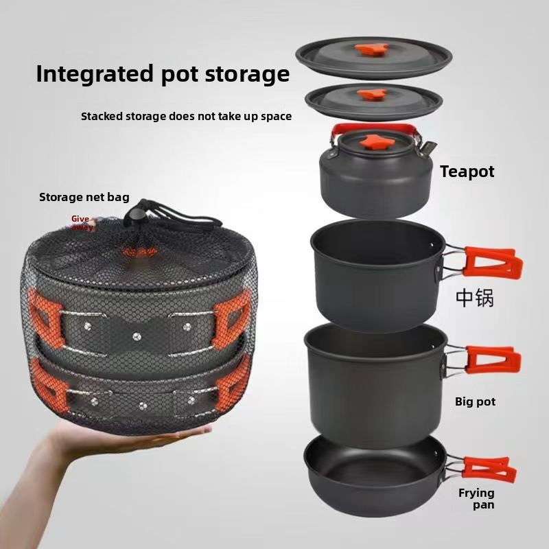 Outdoor cooking gear set porta - Camping Cooking Set With Kettle ulasan dan harga