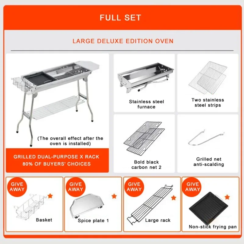 Large Stainless Steel BBQ Gril - Camp Grill Portable Folding ulasan dan harga