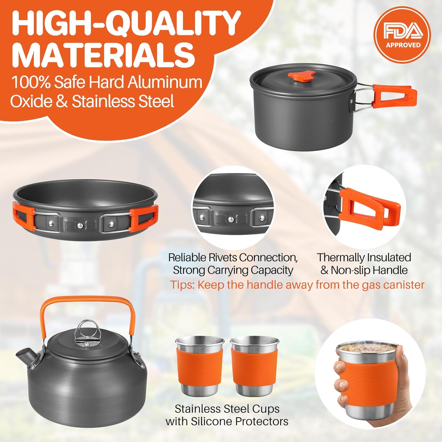 Non-Stick Camping Cookware Set - Camping Cooking Set With Kettle ulasan dan harga