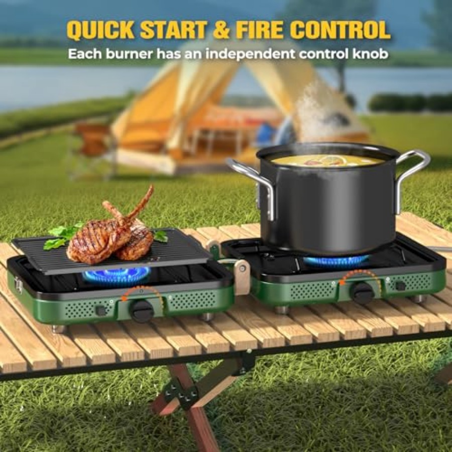 2 Burner Camping Stove, 20000  - Camp Grill Portable Folding ulasan dan harga