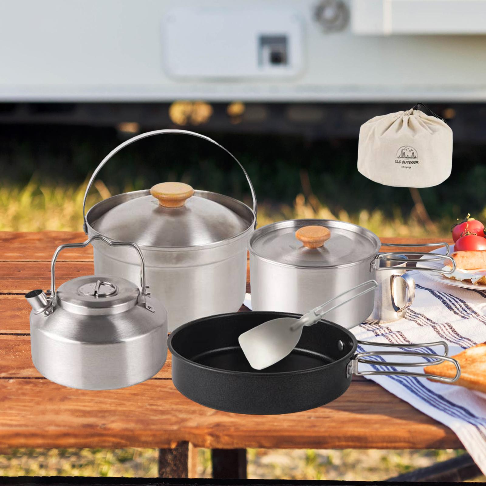 Camping Cookware Stainless Ste - Camping Cooking Set With Kettle ulasan dan harga