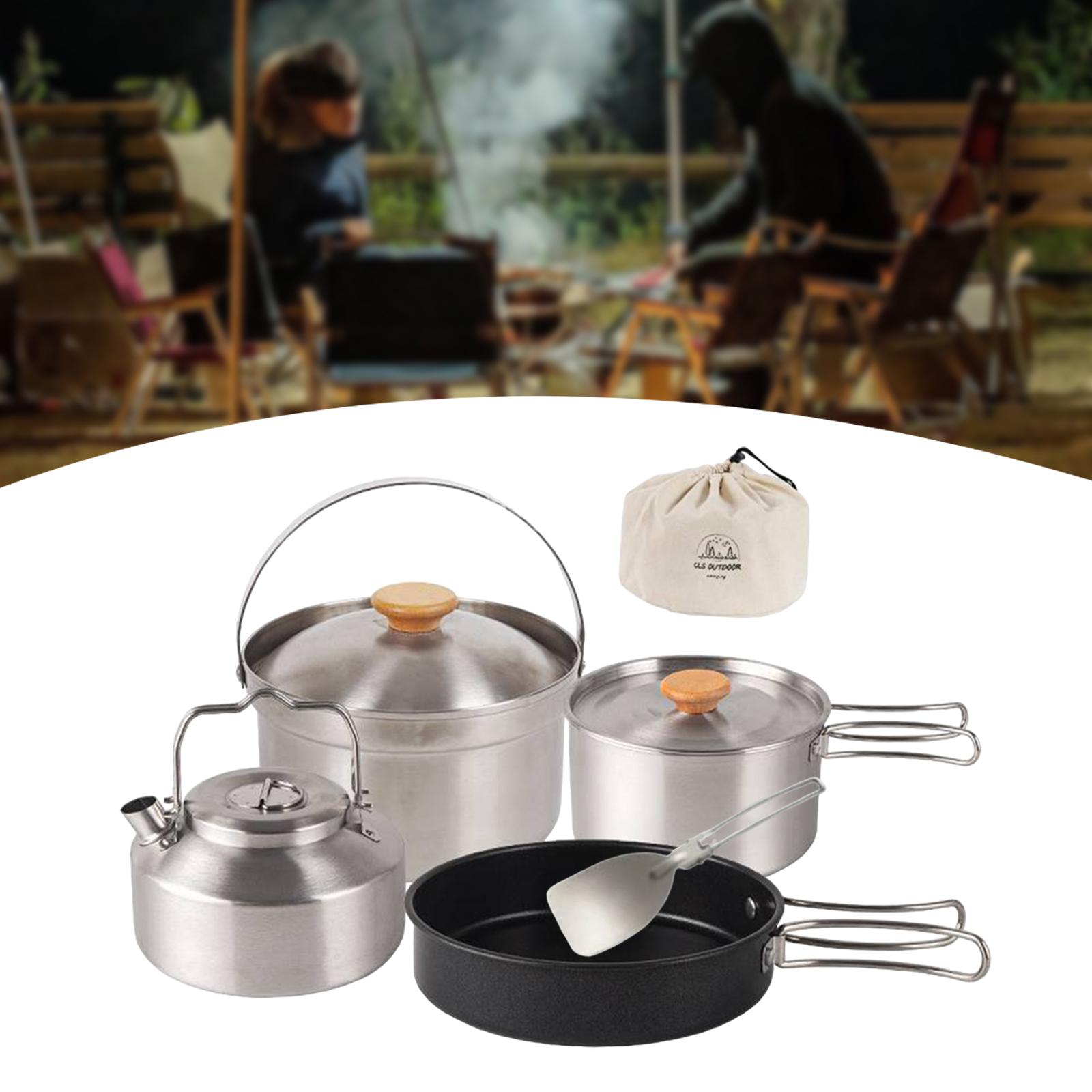 Camping Cookware Stainless Ste - Camping Cooking Set With Kettle ulasan dan harga