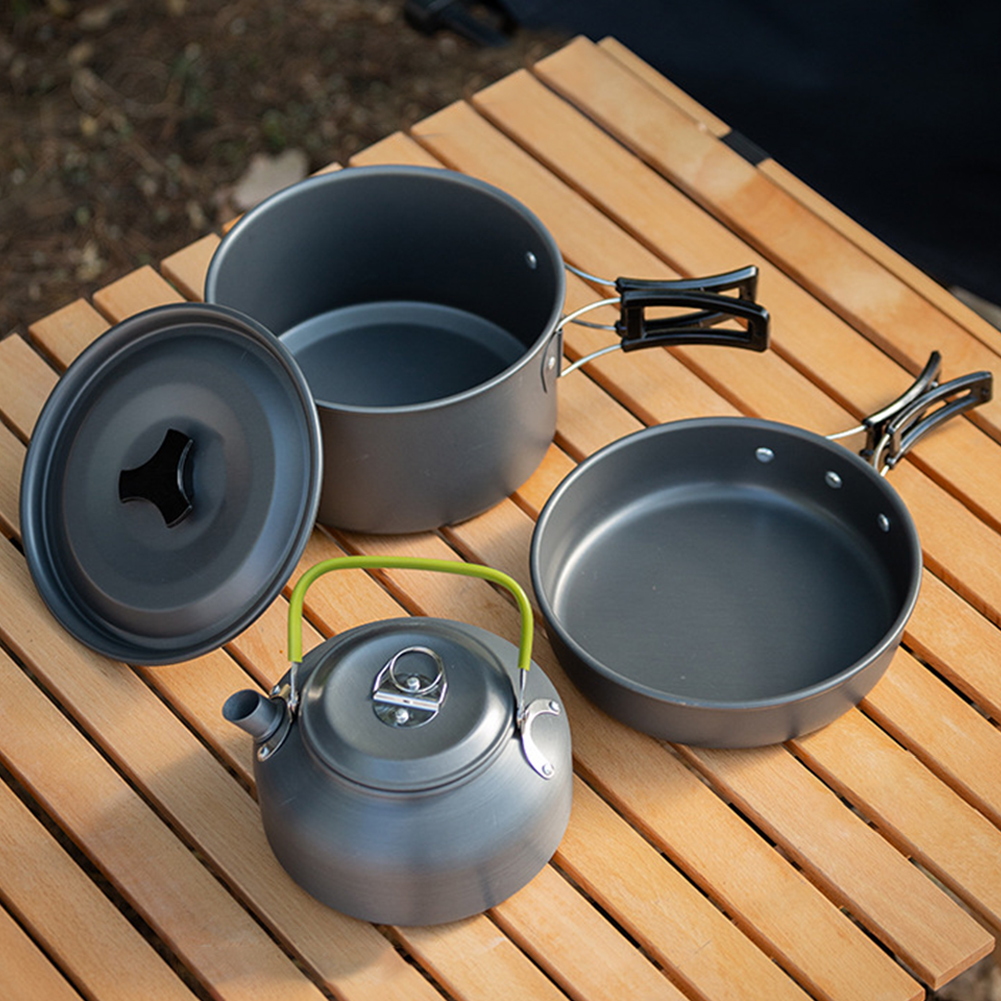 3PCS Outdoor Camping Pot Set P - Camping Cooking Set With Kettle ulasan dan harga