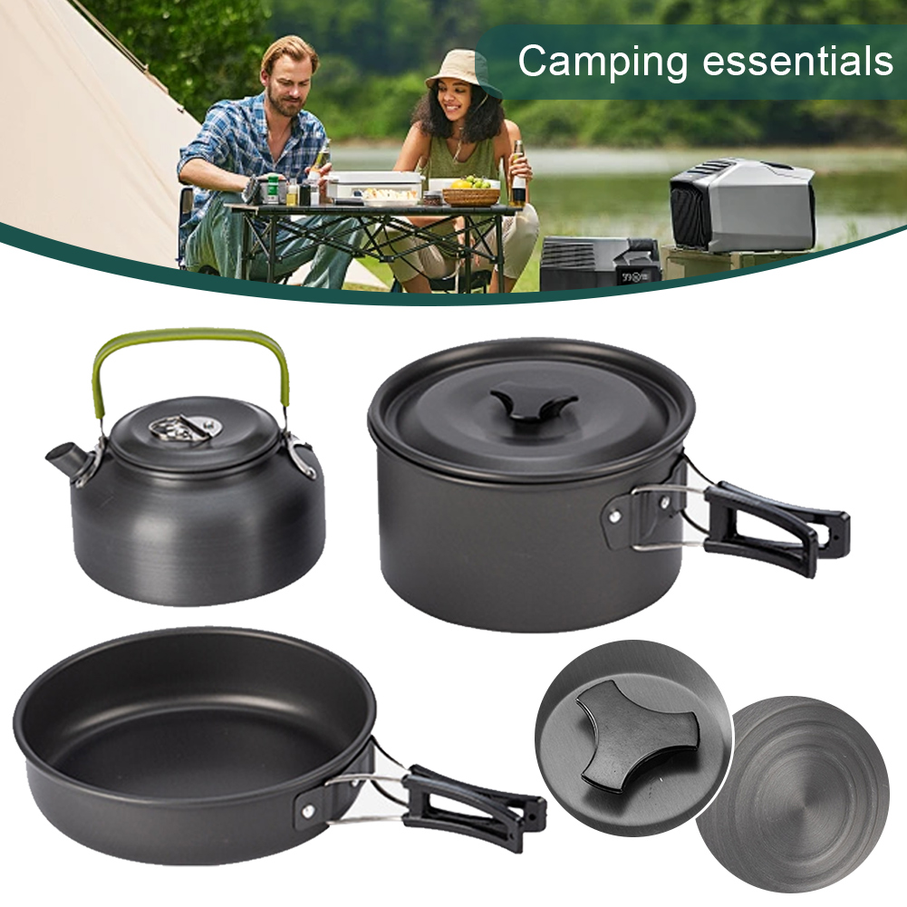 3PCS Outdoor Camping Pot Set P - Camping Cooking Set With Kettle ulasan dan harga