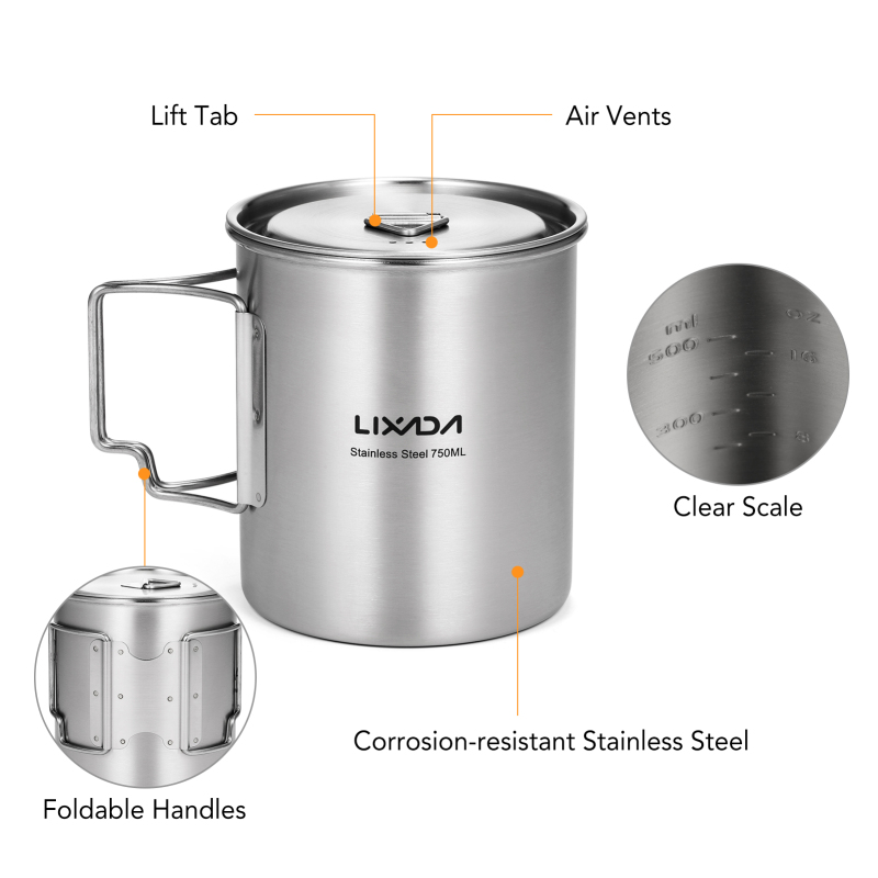 Lixada 750ml Cup Outdoor Stain - Camping Cooking Roll ulasan dan harga