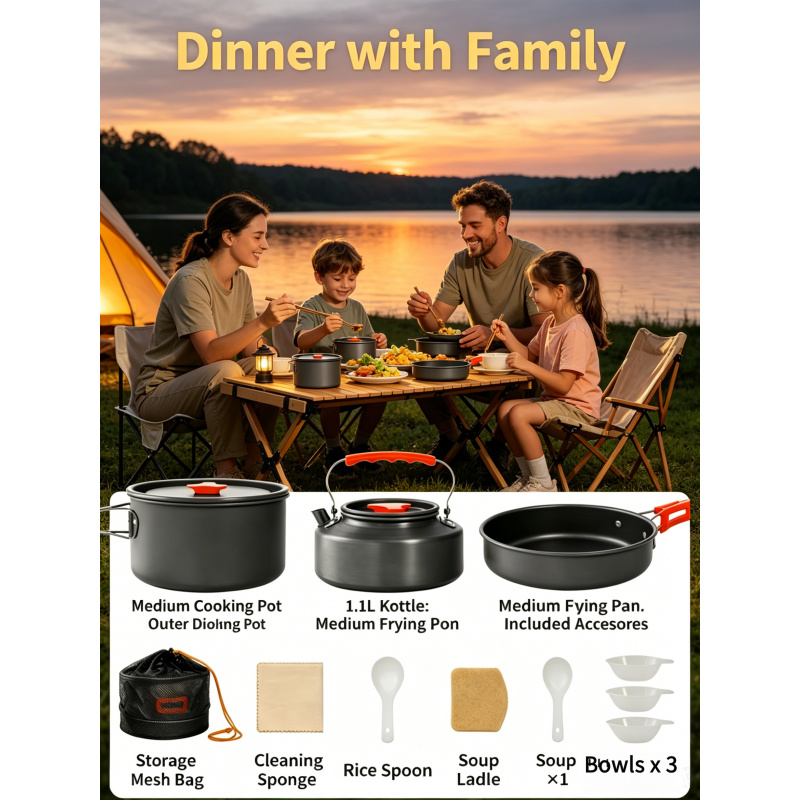 Camping Cookware Set – Outdoor - Camping Cooking Set With Kettle ulasan dan harga