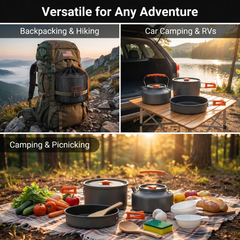 Camping Cookware Set Outdoor P - Camping Cooking Set With Kettle ulasan dan harga